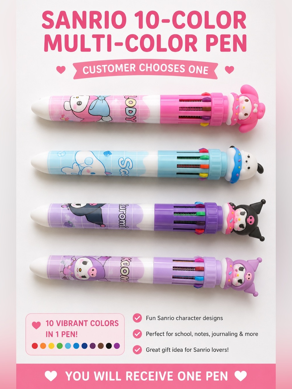 Sanrio Character 10 Color Multicolor Pen - CHOOSE ONE!
